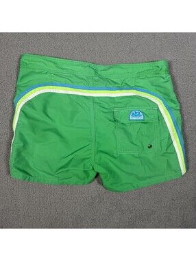 Sundek Swim Trunks Green Rainbow Striped Swim Trunks Nylon Size 34